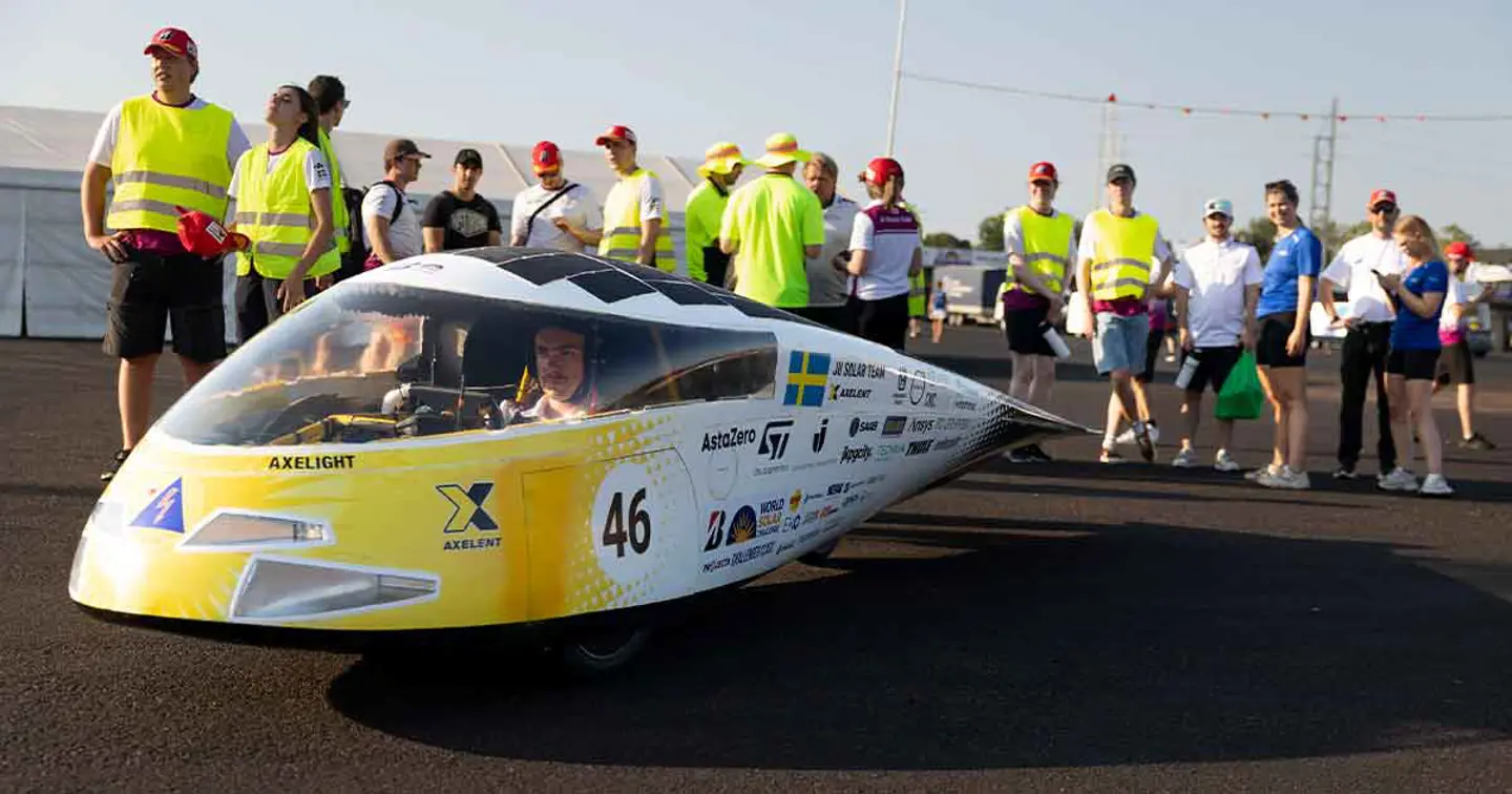 JU Solar Team 2023 with their car preparing for the race